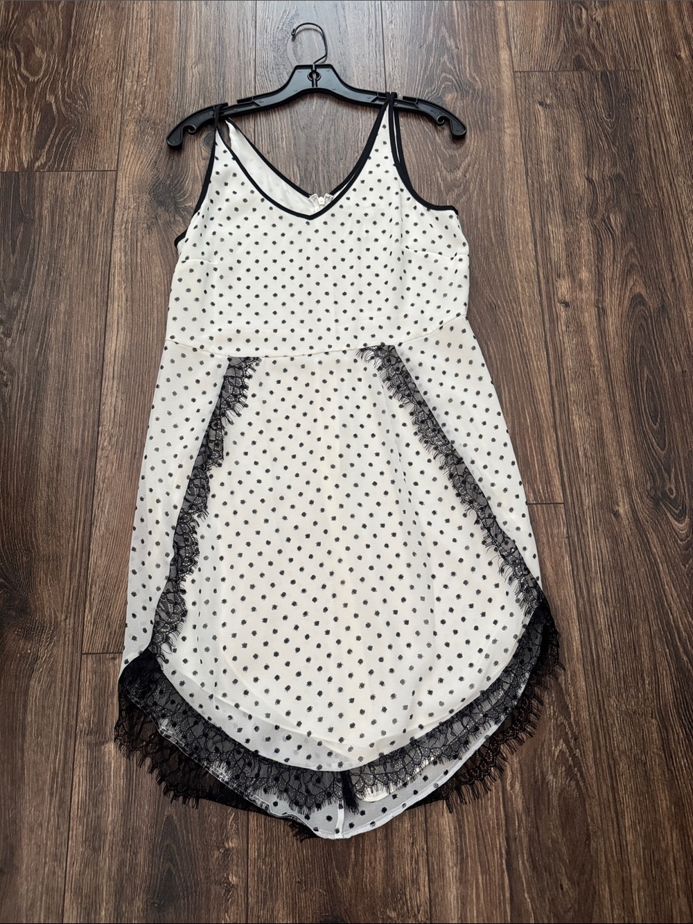 Women’s White and Black Polka Dot Lace-Trim Dress